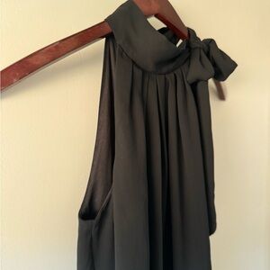 Express Black Sleeveless Pleated Blouse with Tie Front